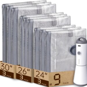 Vacuum Bags for Travel with Rechargeable air Pump, Carry-on Size Compression Packing Bags for Luggage and Suitcase, Space Saver for Clothes and Clothing 9 Combo Travel Size