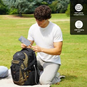 Alternative view of Swissdigital Design Laptop Backpack with USB Charging Port, Travel Backpack Fits 15.6 inches Computer, 31L College School Backpack for Men, Olive/Black | SD803-26