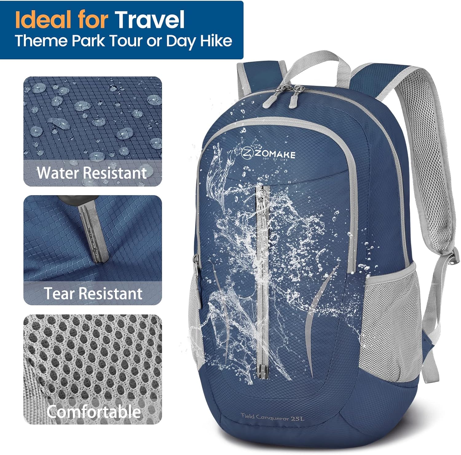 ZOMAKE Ultra Lightweight Packable Backpack 25L - Foldable Hiking Backpacks Water Resistant Small Folding Daypack for Travel(Navy Blue) - Image 4