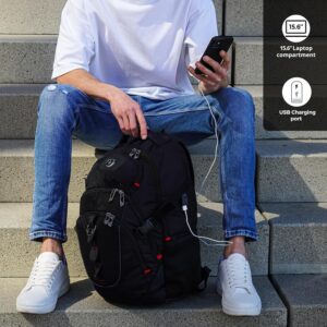 Alternative view of Swissdigital Design Laptop Backpack with USB Charging Port, Travel Backpack Fits 15.6 inches Computer, 31L College School Backpack for Men, Black | SD803-01