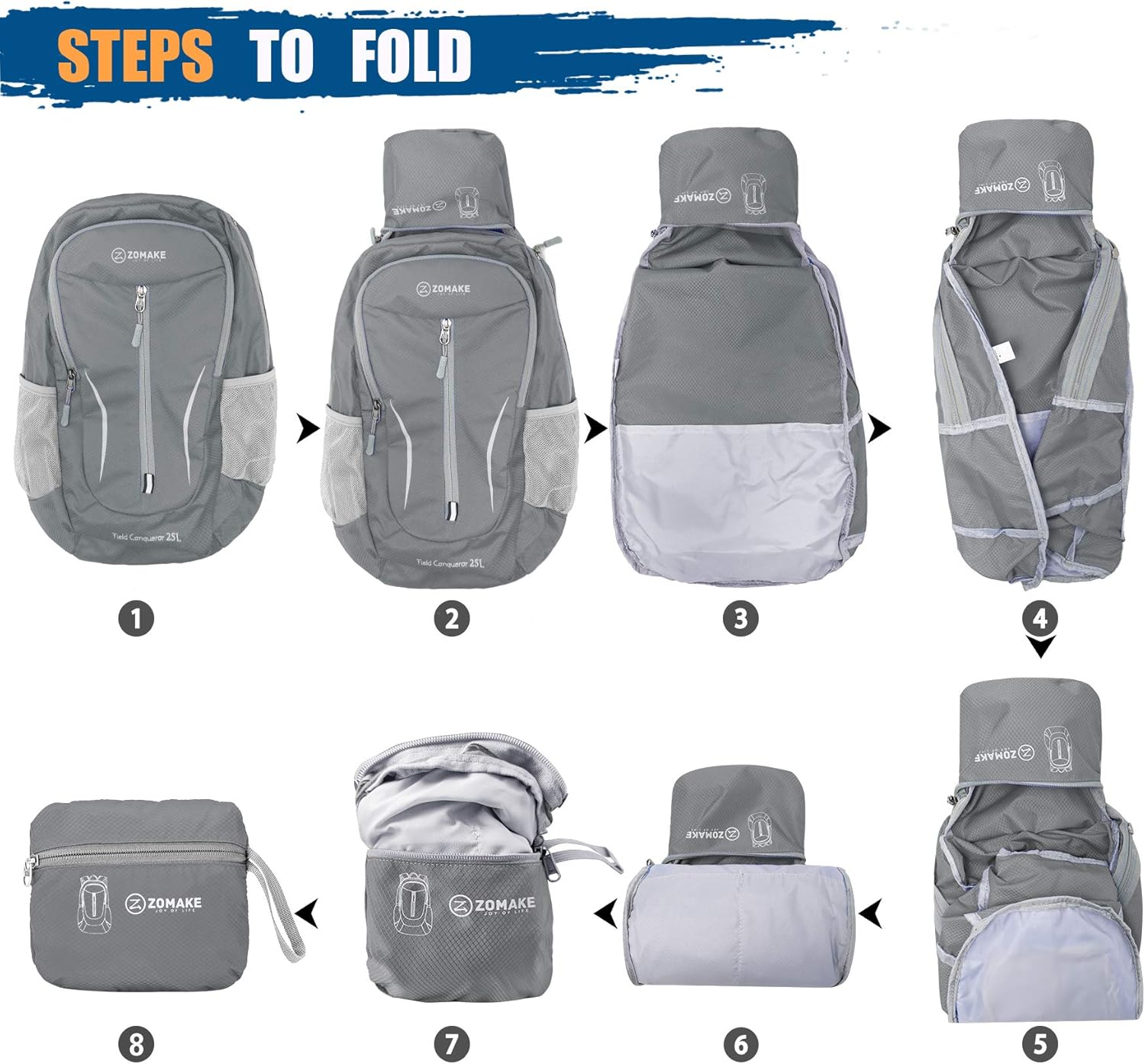 ZOMAKE Ultra Lightweight Packable Backpack 25L, Foldable Hiking Backpacks Water Resistant Small Folding Daypack for Travel(Dimgray NEW) - Image 6