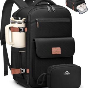 MATEIN Anti Theft Personal Item Backpack 18x14x8, Underseat Travel Backpack with Water Bottle Holder Fit 15.6 Inch Laptop, TSA Approved Luggage Bag with Shoe Compartment for Spirit Airlines, 2 Pcs Set