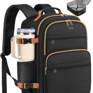 HOTOR Travel Backpack for Women - Large 15.6inch Laptop Computer Bag Water-Resistant Carry on Backpack Flight Approved Personal Item Travel Bag for Work, Business, College, Black, 13.0" x 7.9" x 17.3"