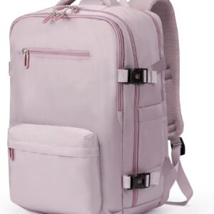 SHRRADOO Travel Laptops Backpack for Women Men, Casual Work Bag 17inch High School College Backpack Airline Approved Backpack for Hiking Business (Pink khaki)