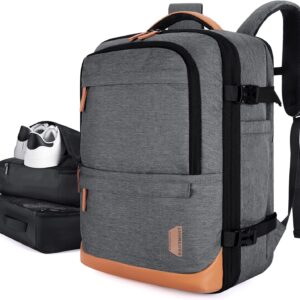 BAGSMART 37L Compression Travel Backpack, Expandable Carry On Backpack with Packing Cubes, Water Resistant Weekender Backpack Fits 17 Inch laptop, Luggage Daypack with Shoe Bag, Grey