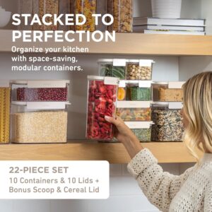 Alternative view of Bentgo Pantry - 22-Piece Airtight Food Storage Containers, Clear and Stackable Kitchen and Pantry Organization Set, Locking Lids for Freshness, Bonus Cereal Lid & Scoop, BPA-Free Plastic (White Stone)