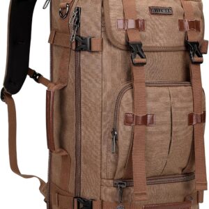 WITZMAN Canvas Backpack Vintage Travel Backpack Large Laptop Bags Convertible Shoulder Rucksack(A519-1 Brown)