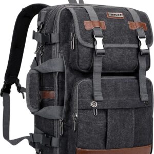 WITZMAN Canvas Travel Backpack for Men Large Laptop Backpack Fit 16 inch Carry-on Airline Approved Convertible Shoulder Rucksack(A6617-3 Black)
