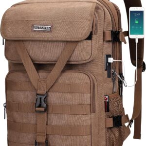 WITZMAN Travel Backpack for Men Large Canvas Laptop Backpack Fit 16 inch Carry on TSA Friendly Flight Approved Vintage Rucksack for Traveling(A8012 Brown)