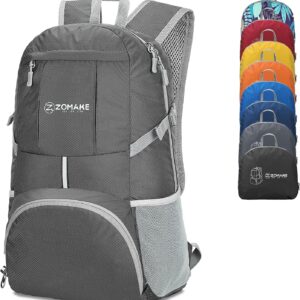 ZOMAKE Lightweight Packable Backpack 35L, Light Foldable Backpacks Water Resistant Collapsible Hiking Bag, Compact Folding Day Pack for Travel Camping(Dimgray)