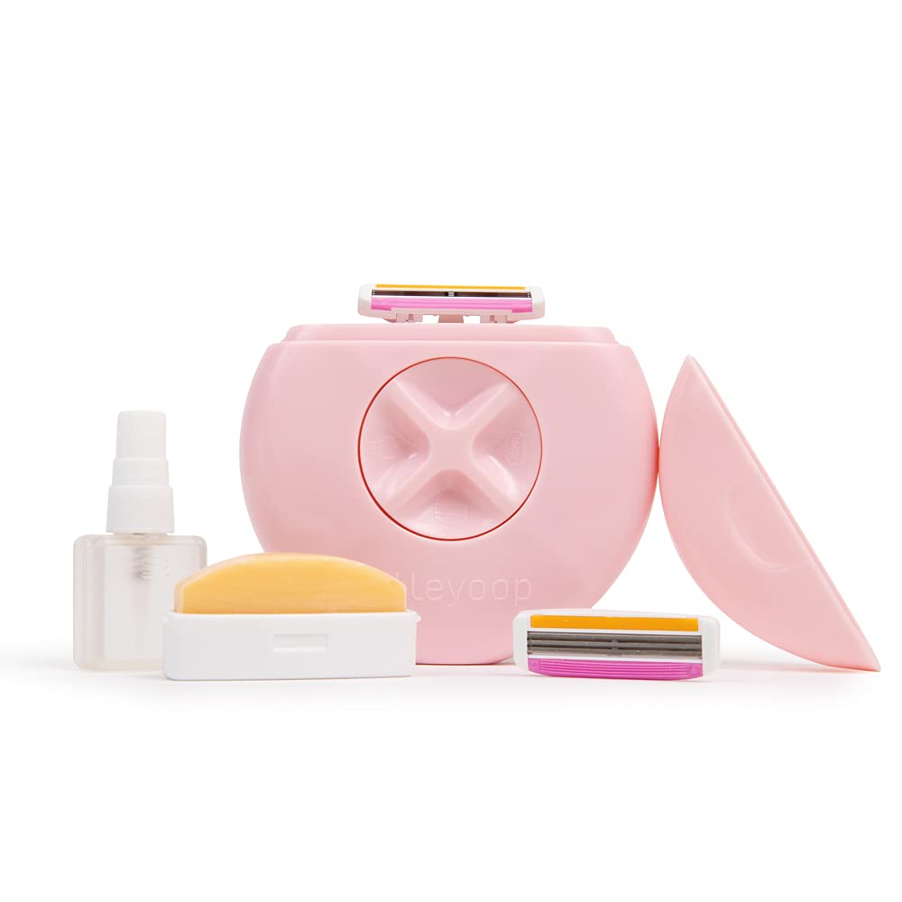 Alleyoop Portable Travel Razors For Women - On-the-Go Mini Triple-Blade Razor & Shaver - Clean & Close Shave with Moisturizing Bar & Refillable Spray Bottle - Gentle for All Skin Types (Dusty Pink)