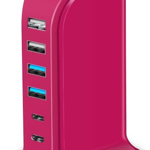 USB Charging Station Multiports Upoy, Charging Hub 6 Ports Dual Type-C, USB Tower Fast Charging for Tablets, Cellphones, Smart Watch, and More Electronic Gadgets, Portable Design, Travel Essentials