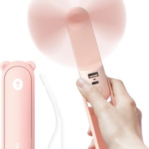 JISULIFE Handheld Fan with 4500 mAh Powerbank Max 37 Hours Runtime, Pocket Portable Battery Operated or USB Powered Folding Personal Fan, 3 Speeds, Gifts for Women Men Kids Gift for Festival-Pink