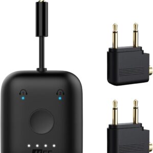 MEE audio Connect Air in-Flight Bluetooth Wireless Audio Transmitter with 2-Pack Airplane Adapter, for up to 2 AirPods/Other Headphones; Works with All 3.5mm AUX Jacks, Black