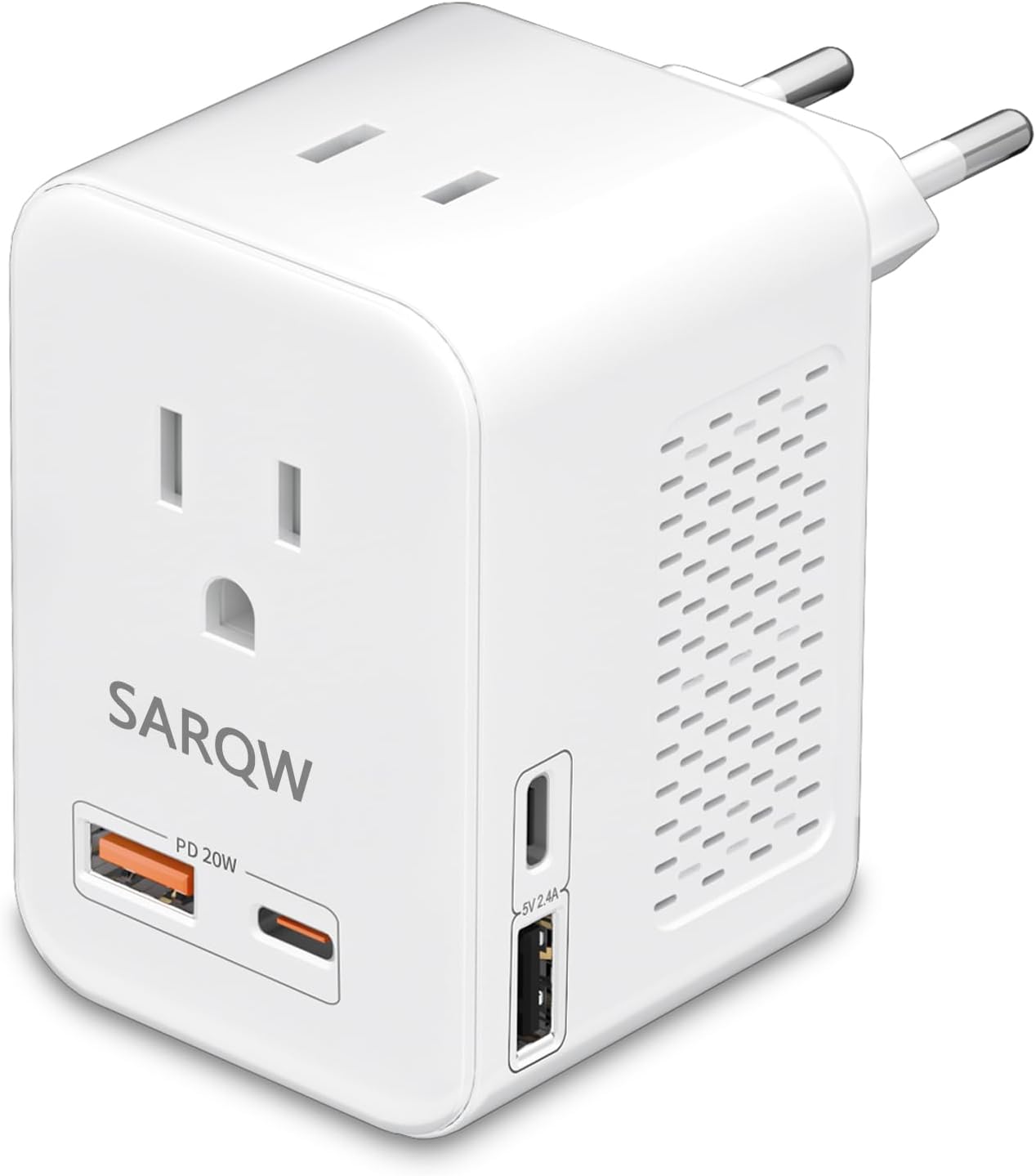 220V to 110V Voltage Conversion Plug Adapter for Traveling from USA to Europe with 2 USB and 2 USBC Ports PD 20 W, 2 AC Outlets International Power Adapter