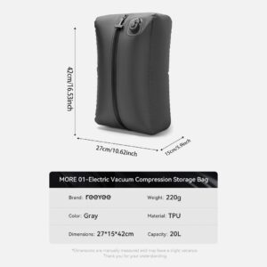 Reeyee Electric Vacuum Compression Bag, 20L Portable Travel Packing Cube with Built-in Pump, Type-C Rechargeable, Waterproof TPU, Saves 60% Space (1, Brown)