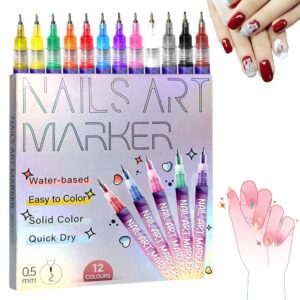 Nail Art Pens Set 12 Colors Nail Art Markers,2025 Nail Polish Pens Drawing Painting Pen for Home Salon,Quickly Dry Nail Art Nail DIY Decoration