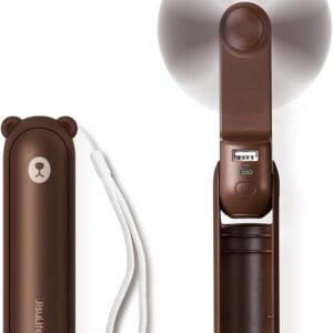 JISULIFE Handheld Mini Fan, 3 IN 1 USB Rechargeable Portable Fan [12-19 Working Hours] with Power Bank, Flashlight, Pocket Design for Travel/Summer/Concerts/Lash, Gifts for Women (Brown)