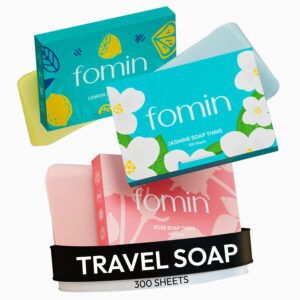 FOMIN - Antibacterial Paper Soap Sheets for Hand Washing - (300 Sheets) Rose, Jasmine, Lemon Portable Travel Dissolvable Camping Mini Soap Portable Hand Soap Sheet