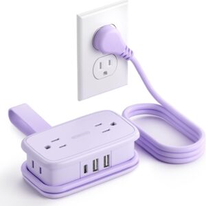 Alternative view of NTONPOWER Purple Travel Power Strip,Travel Essentials 4 Outlets 3 USB(1 C) with 4FT Wrapped Extension Cord Flat Plug, Cruise Essentials 2026 for Hotel Travel Cruise Essentials