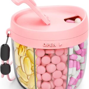Cute Pill Dispenser with 7 Compartments, Pill Bottle Organizer with Anti-Mix Design, Portable Pill Organizer for Travel with Wide Mouth for Easy Access, BPA-Free Patented Pill Container, Pink