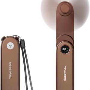 SWEETFULL Portable Handheld Mini Fan with LED Display, 3-in-1 Personal Foldable USB Rechargeable Hand Held Fan & Flashlight for Travel, Lash Eyelash, Cute Small Pocket for Women, Girls