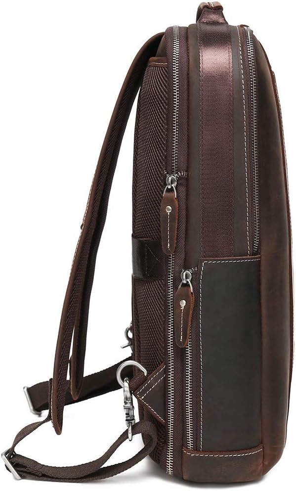 LANNSYNE Men's Full Grain Leather Expandable 15.6 Laptop Backpack Tote Shoulder Travel Bag Rucksack - Image 3