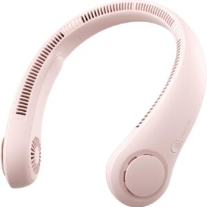 JISULIFE Portable Neck Fan, Hands-Free Bladeless, 5 Speeds, 4000 mAh Battery Operated Wearable Personal Fan, Twistable, Rechargeable, Gift for Women Men-Pink