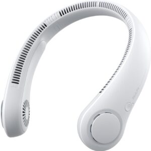 JISULIFE Portable Neck Fan, Hands-Free Bladeless, 5 Speeds, 4000 mAh Battery Operated Wearable Personal Fan, Twistable, Rechargeable, Gift for Women Men-Grey