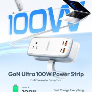 Alternative view of NTONPOWER 100W GAN Ultra Travel Power Strip, 7-in-1 USB C Charging Station with 3 Outlets 4 USB (2 Fast Charge)& 5ft Extension Cord, Compact Desktop Charger for MacBook, iPhone, Cruise, Office, White