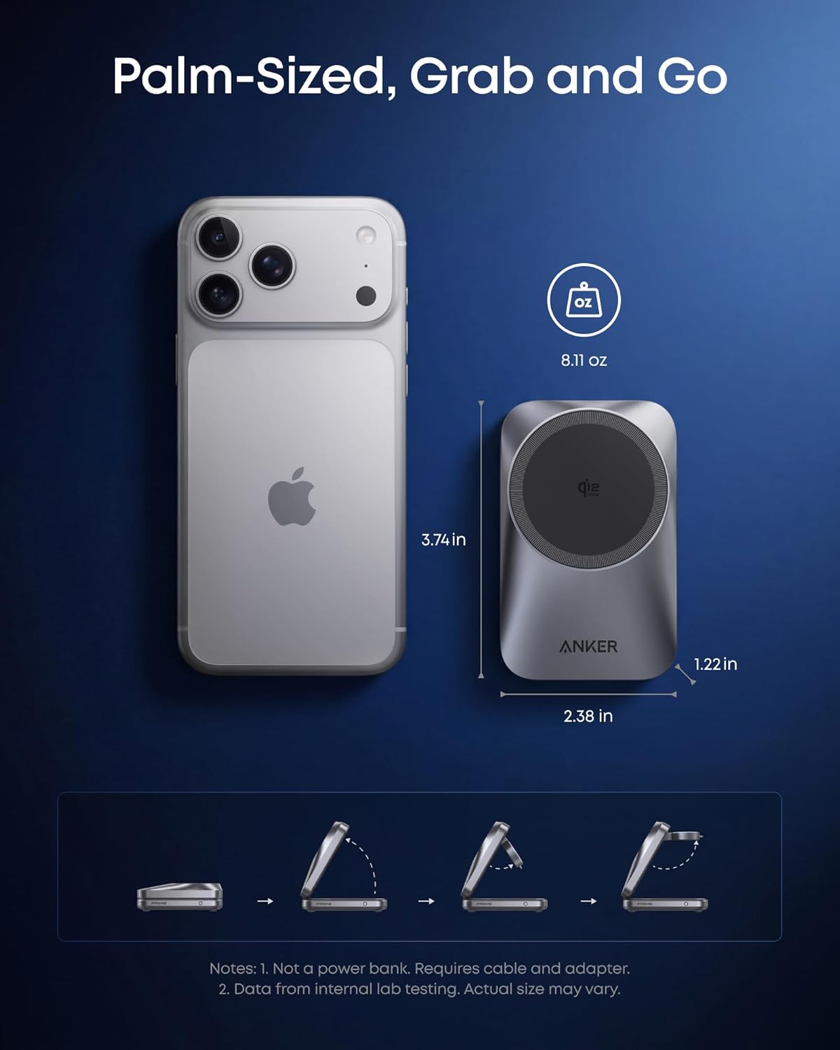 Anker Prime 3-in-1 Wireless Charging Station, MagSafe Charger Stand Compatible, Qi2.2 25W Certified Palm-Sized Foldable Charger for iPhone 17/16, Apple Watch, AirPods (Non-Battery, Adapter Included) - Image 4