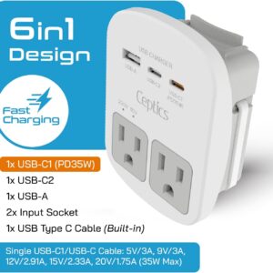 Alternative view of Ceptics 35W Universal Travel Adapter Kit – 2 USA sockets, USB-A, USBC, 1x PD 35W USB-C and USBC Cable, Surge Protected, Plugs for EU, UK, China, AU, Japan - for Laptop, Phone, Camera-ETL Tested