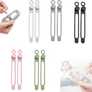 Data Cable Organizer, 2026 Upgrade Silicone Headphone Organizers, Silicone Cable Ties Reusable Cable Management Organizers Multipurpose Elastic Cord Organizer for Bundling and Fastening Cables (10Pcs)