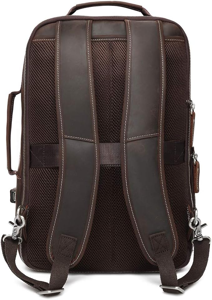 LANNSYNE Men's Full Grain Leather Expandable 15.6 Laptop Backpack Tote Shoulder Travel Bag Rucksack - Image 2
