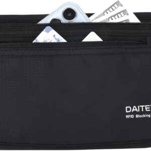 DAITET Money Belt - Passport Holder Secure Hidden Travel Wallet with RFID Blocking, Undercover Fanny Pack (Black)