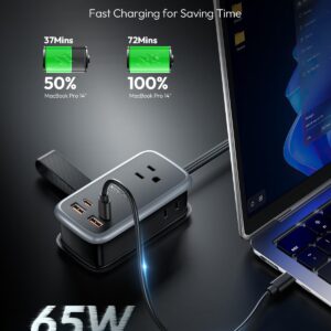 Alternative view of NTONPOWER GAN Ultra 65W USB Fast Charging Station, 7 in 1 Travel Power Strip with 3 Outlets 4 USB (2 USB C), Extension Cord 4ft, Travel Essentials, Cruise Power Strip Compatible with MacBook, iPhone