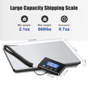 Alternative view of Shipping Scale, 660lbs Heavy Duty Digital Postal Scale for Packages, 0.7oz High Accurate Postage Scale for Small Business, Luggage, Home Use, Battery & Charging Cable Include