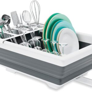 THANSTAR Collapsible Dish Drainer Portable Dinnerware Drainer Organizer for Kitchen RV Campers Travel Trailer Space Saving Kitchen Storage Tray