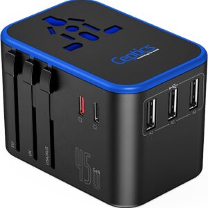 Ceptics Universal Travel Adapter, 45W International Power Adapter with PD & QC 3.0 Dual USB-C, 3 USB Travel Adapter Worldwide, Type I C G A Outlets 110V 220V A/C - EU Euro US UK (11-KU)