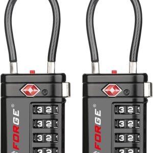 Forge TSA Approved Luggage Locks 4 Digit Combination TSA Travel Locks with TSA008, Open Alert Indicator, Zinc Alloy Body for Luggage, Suitcase, Backpack, and More. Black 2 Locks.