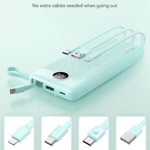 Alternative view of VRURC Portable Charger for iPhone, Compact Travel Power Bank 10000mAh, USB C Battery Pack 4 Outputs 3 Inputs, Slim Phone Charger with Cables for iPhone 17 16 15 14 13,Samsung Galaxy-Green(1 Pack)