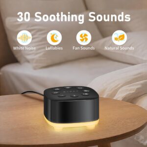 Alternative view of Meditation White Noise Sound Machine 30 Soothing Sounds with 32 Volume Control 12 Night Light 5 Timers Portable Sleep Machine for Travel Powered by AC or USB Sleep Therapy for Baby Kids Adults (Black)