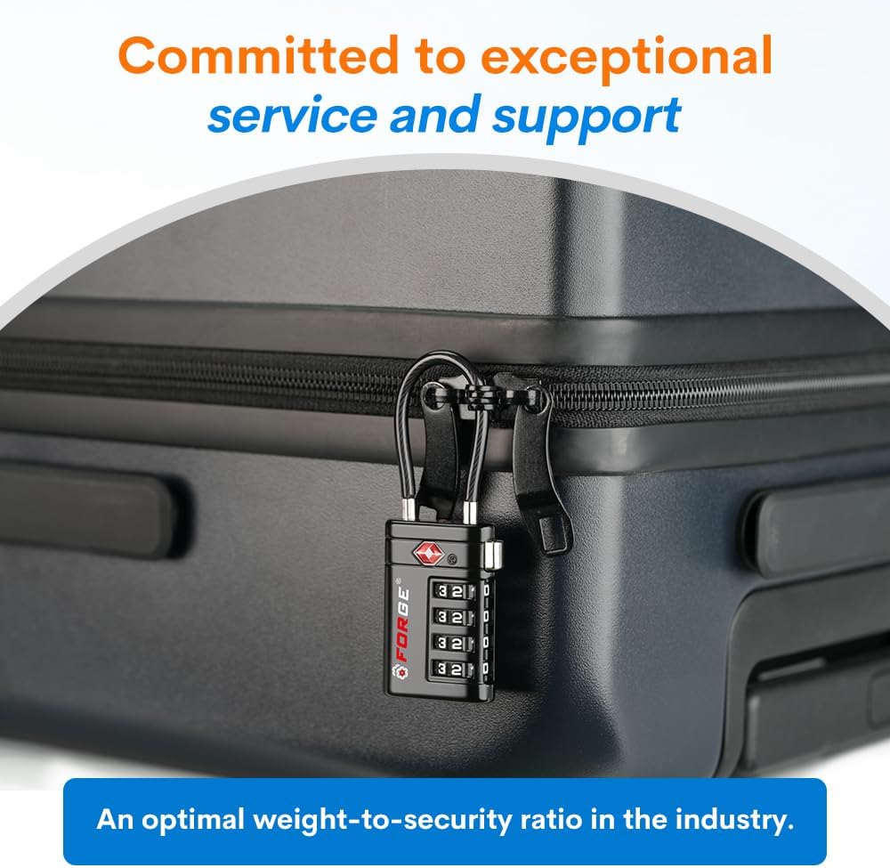 Forge TSA Approved Luggage Locks 4 Digit Combination TSA Travel Locks with TSA008, Open Alert Indicator, Zinc Alloy Body for Luggage, Suitcase, Backpack, and More. Black 2 Locks. - Image 5