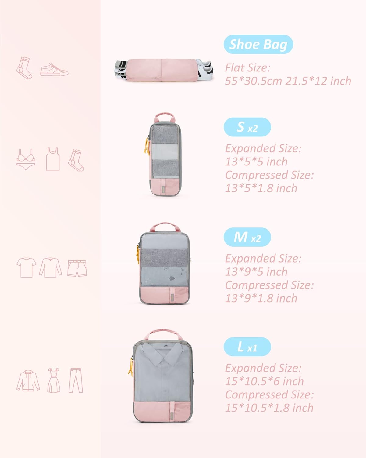 BAGSMART 6 Set /4 Set/2 Set Compression Packing Cubes for Travel, Lightweight Luggage Organizer Bags, Durable Space Saver Bags Travel Essentials - Image 2