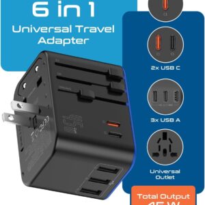 Alternative view of Ceptics Universal Travel Adapter, 45W International Power Adapter with PD & QC 3.0 Dual USB-C, 3 USB Travel Adapter Worldwide, Type I C G A Outlets 110V 220V A/C - EU Euro US UK (11-KU)
