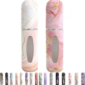 Perfume Travel Refillable Bottle– Portable Mini Sprayer,Empty Perfume Bottles with Unique Patterns,Refill Pump Case for Traveling and Outgoing,2 Pcs Pack of 5 ml(White and Pink)