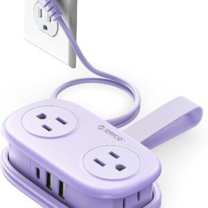 ORICO 4FT Purple Travel Power Strip with 4 AC Outlets, 2 USB-A Ports, and 1 USB-C Port, 45° Flat Plug Extension Cord with Non Surge Protector for Travel/Home/Dorm/Office-AP3