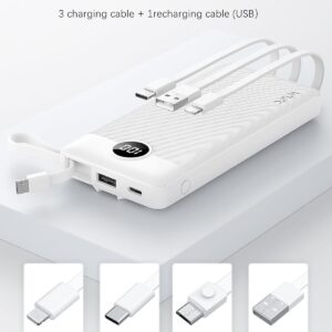 Alternative view of VRURC Portable Charger Power Bank, USB C Battery Pack 10000mAh,5 Outputs 2 Inputs Pocket Travel Charging Bank Built-in Cables for iPhone 17 Pro 17 16 15 14 13,Samsung,Android-White(1 Pack)