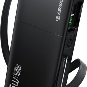 Esoulk Portable Charger Power Bank 45W 10000mAh, Fast Charging Battery Pack with Built-in Retractable USB-C Cable & TFT LED Display, Travel Essential for iPhone 17/16/15, Laptop Tablet & More