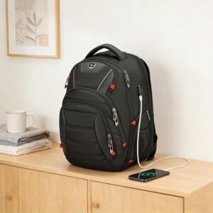 Alternative view of Swissdigital Design Men's Laptop Backpack for College and Business Travel with Integrated USB Charging Port and RFID Protection Fits Laptops up to 15.6 in, Black | J14-BR